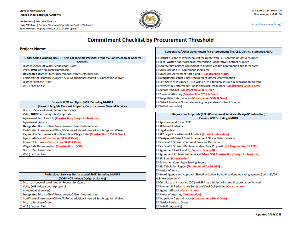 commitment-checklist | New Mexico Public Schools Facilities Authority